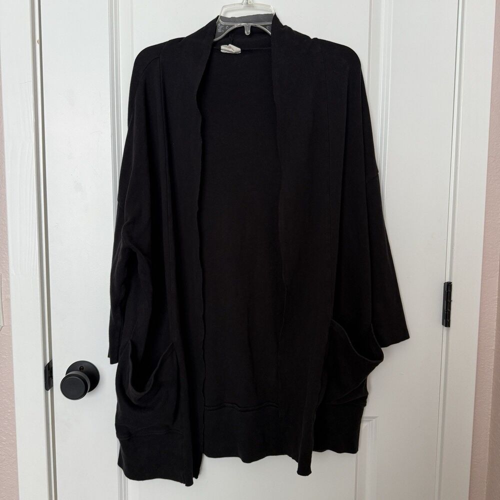 Pact Womens Black Airplane Wrap Cardigan Size M/L Lagenlook Organic Cotton Comfy
